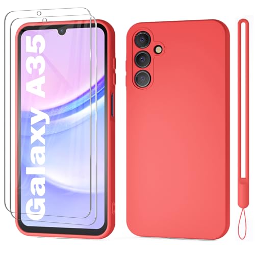 Giolus Kompatibel mit Samsung Galaxy A35 5G Hülle Silikon mit 2 Stück Schutzfolie und Kameraschutz, Ultra Dünn Silicone Handyhülle Matte Schutzhülle Stoßfeste Kratzfeste Rundumschutz Case Rot von Giolus