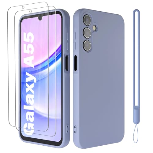 Giolus Kompatibel mit Samsung Galaxy A55 5G Hülle Silikon mit 2 Stück Schutzfolie und Kameraschutz, Ultra Dünn Silicone Handyhülle Matte Schutzhülle Stoßfeste Kratzfeste Rundumschutz Case Grau von Giolus