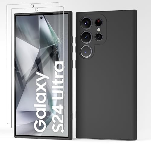 Giolus Kompatibel mit Samsung Galaxy S24 Ultra Hülle Silikon mit 2 Stück Schutzfolie und Kameraschutz, Ultra Dünn Silicone Handyhülle Matte Schutzhülle Stoßfeste Kratzfeste Rundumschutz Case Schwarz Giolus Kompatibel mit Samsung Galaxy S24 Ultra Hülle Silikon mit 2 Stück Schutzfolie und Kameraschutz, Ultra Dünn Silicone Handyhülle Matte Schutzhülle Stoßfeste Kratzfeste Rundumschutz Case Schwarz von Giolus