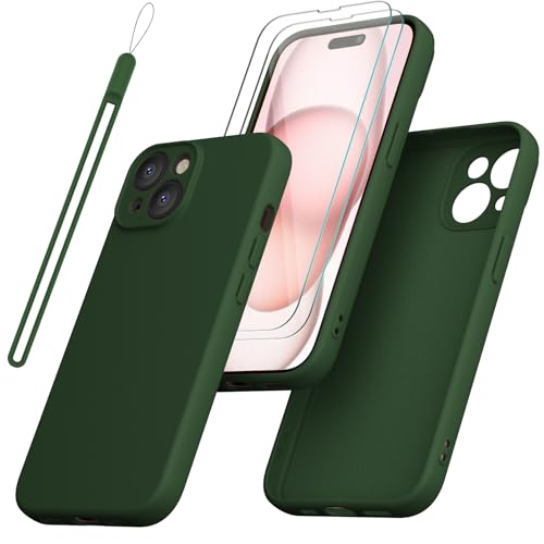 Giolus Kompatibel mit iPhone 15 Plus Hülle Silikon mit 2 Stück Schutzfolie und Kameraschutz, Ultra Dünn Silicone Handyhülle Matte Schutzhülle Stoßfeste Kratzfeste Rundumschutz Case Grün von Giolus