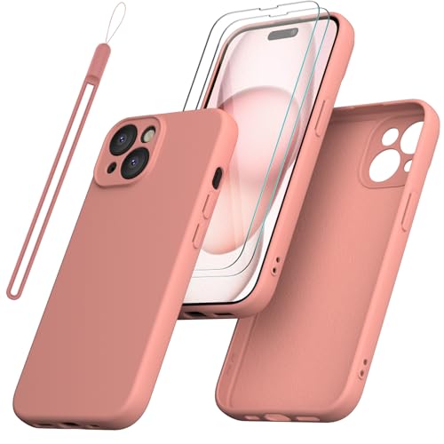 Giolus Kompatibel mit iPhone 15 Plus Hülle Silikon mit 2 Stück Schutzfolie und Kameraschutz, Ultra Dünn Silicone Handyhülle Matte Schutzhülle Stoßfeste Kratzfeste Rundumschutz Case Rosa von Giolus