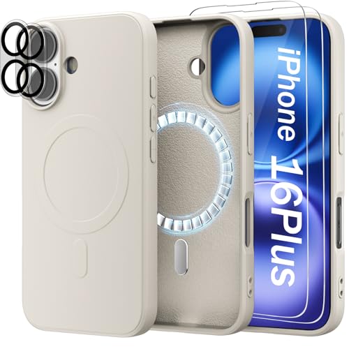 Giolus Magnetisch Silikon Hülle für iPhone 16 Plus [1 Handyhülle+2 Schutzfolie+2 Kameraschutz], Premium Liquid Silikon Schutzhülle, Anti-Kratzer Mikrofaser Case, Weiß von Giolus