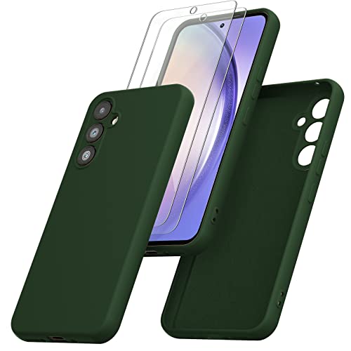 Giolus Silikon Hülle Kompatibel mit Samsung Galaxy A54 5G Hülle mit 2 Stück Schutzfolie und Kameraschutz, Slim Silicone Case Rundumschutz Handyhülle Stoßfest Schutzhülle für Samsung A54 5G Grün von Giolus