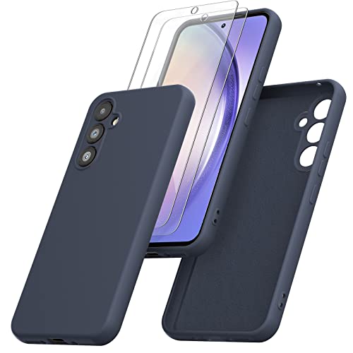 Giolus Silikon Hülle Kompatibel mit Samsung Galaxy A54 5G Hülle mit 2 Stück Schutzfolie und Kameraschutz, Slim Silicone Case Rundumschutz Handyhülle Stoßfest Schutzhülle für Samsung A54 5G Blau von Giolus