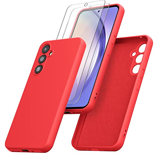 Giolus Silikon Hülle Kompatibel mit Samsung Galaxy A54 5G Hülle mit 2 Stück Schutzfolie und Kameraschutz, Slim Silicone Case Rundumschutz Handyhülle Stoßfest Schutzhülle für Samsung A54 5G Rot von Giolus