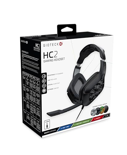 Gioteck - HC2 verkabeltes Stereo-Spielkopfhörer-Headset, Verstellbarer VR-Kopfbügel, verzögerungsfreier Ton, kristallklarer Chat, extremer Komfort - Camo HC2CAM-14-MU Schwarz Unbekannt von Gioteck