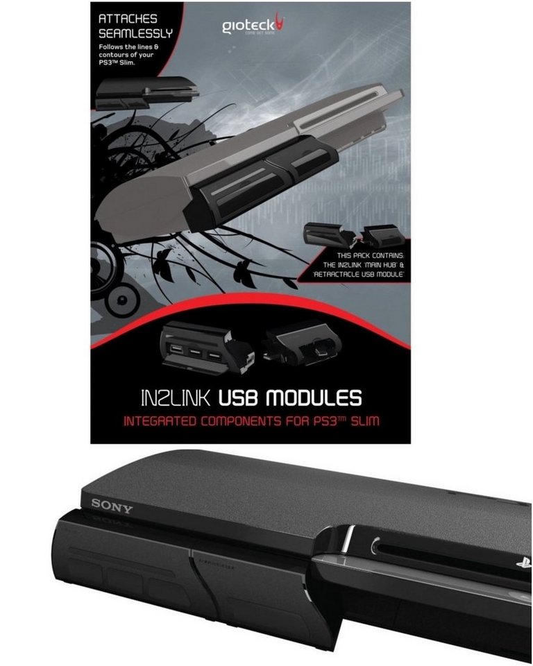 Gioteck IN2LINK 4-Fach USB-Hub Modul USB-Port Adapter USB-Adapter, Ladekabel für Controller, Port-Erweiterung für Sony PS3 Slim Konsole von Gioteck