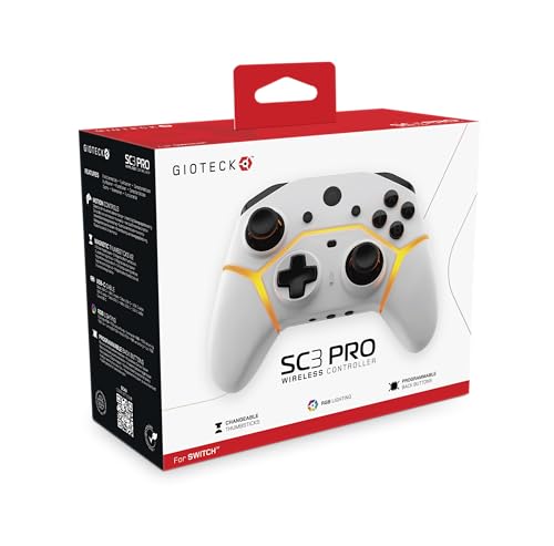 Gioteck SC3 Pro Wireless-Controller für Schalter mit programmierbaren Rücktasten RGB-LED - Weiß - Bluetooth-kompatibel von Gioteck