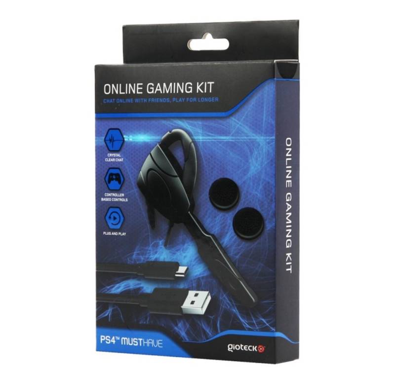 Gioteck Spielekonsolen-Zubehörset Gioteck Online Gaming-Kit EX4 Chat Headset USB Lade-Kabel Grips für Sony PS4 Playstation 4 Spielekonsolen 3-Teilig, (Set) von Gioteck