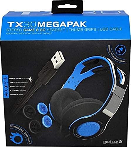 Gioteck - TX30 Megapack - Stereo Game&Go Headset + Daumengriffe + USB-Ladekabel für PS4, blau, einstellbar, GPKPS4-11-MU von Gioteck
