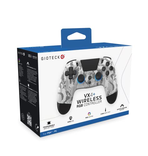 Gioteck VX4+ Wireless Controller für Playstation 4 (PS4) - Light Camo - Anpassbare RGB-Beleuchtung und programmierbare Rücktasten - Bluetooth-kompatibel von Gioteck