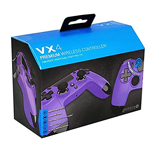 Gioteck - VX4 Violetter drahtloser Bluetooth-Controller für PS4 und PC Gamepad, Joystick-Bewegung und Vibrationsunterstützung Ergonomisches Design & Akku aufladen Audio-Port/Buchse 3,5MM, VX4PS4-22-MU von Gioteck