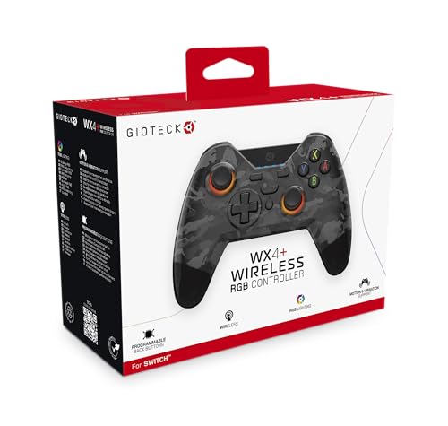 Gioteck WX4+ Nintendo Switch Wireless Controller - Dark Camo - mit anpassbarer RGB-Beleuchtung und programmierbaren Rücktasten - Bluetooth-kompatibel von Gioteck