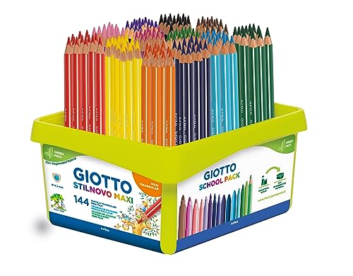 Giotto Stilnovo Maxi, dicke Buntstifte, Schoolpack aus 50% regeneriertem Material, Mine 4,3 mm, verschiedene Farben, 144 Stück von GIOTTO