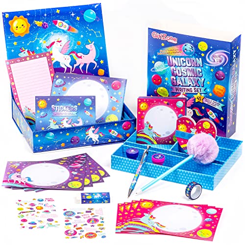 GirlZone Geschenke für Mädchen Einhorn Briefpapier Cosmic Galaxy Schreibset, mit Karten, Aufklebern, Stempeln Originelle Geschenk Kinder von 10 Jahren Writing Set von GirlZone