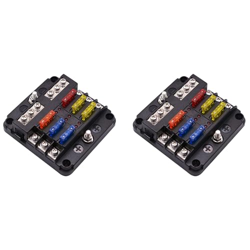 Gisoanudt 2X Sicherungs Kasten mit Negativem Bus, 6 Wege Blatt Sicherungs Halter Block mit LED Bildschirm für 12 V Boots Auto Automobil Marine von Gisoanudt