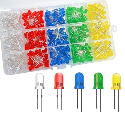 Gissroys LED-Dioden-Set, 3 mm, 5 mm, Weiß, Rot, Grün, Blau, Gelb, Leuchtmittel-Sortiment, PCB-Schaltung, LED-Licht-Emitting-Dioden von Gissroys