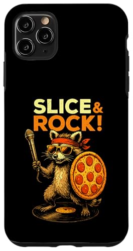 Waschbär Pizza Mikrofon Musik Rock Comic Tier Schallplatte Hülle für iPhone 11 Pro Max von Gitarre Konzert Geschenk Sänger Tiermotiv Bühne