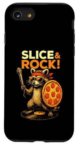 Waschbär Pizza Mikrofon Musik Rock Comic Tier Schallplatte Hülle für iPhone SE (2020) / 7 / 8 von Gitarre Konzert Geschenk Sänger Tiermotiv Bühne