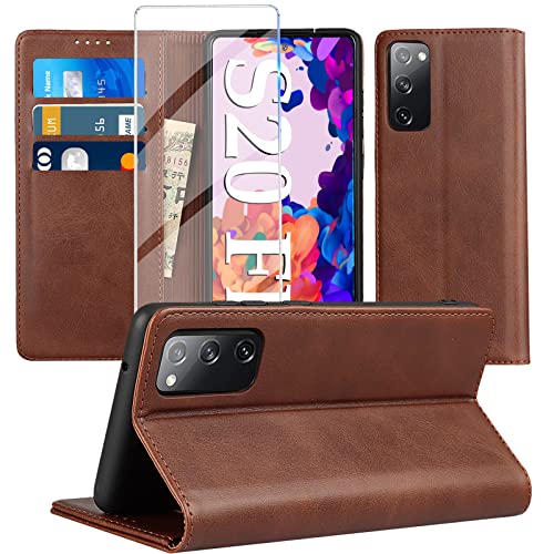 [2022-Upgrade] Handyhülle für Samsung Galaxy S20 FE Hülle mit Panzerglas Schutzfolie, [Standfunktion] [Kartenfach Wallet] Premium Leder Schutzhülle Flip Case Stoßfeste Klapphülle S20 FE 6,5 Zoll von Giyer