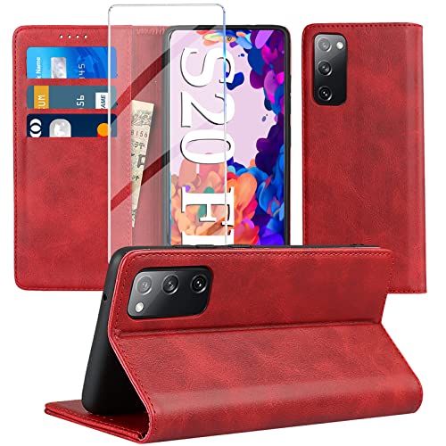 [2022-Upgrade] Handyhülle für Samsung Galaxy S20 FE Hülle mit Panzerglas Schutzfolie, [Standfunktion] [Kartenfach Wallet] Premium Leder Schutzhülle Flip Case Stoßfeste Klapphülle S20 FE 6,5 Zoll von Giyer