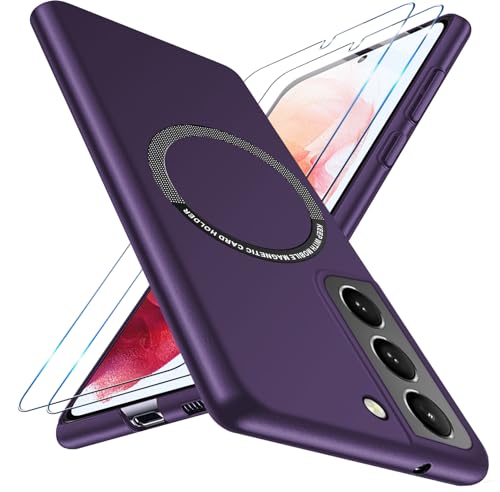 Giyer Handyhülle für Samsung Galaxy S21 Hülle mit Schutzfolie, Schutzhülle Galaxy S21 5G Case für Magsafe, Dünn Slim Hart Magnetisch Stoßfest Kratzfest Cover für Samsung S21 6.2" Tasche (Lila) von Giyer
