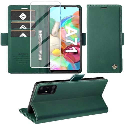 Giyer Handyhülle für Samsung Galaxy A71 Hülle mit Displayschutzfolie, Schutzhülle Galaxy A71 Universal-4G/5G PU Leder Wallet Flip Case Standfunktion Kartenfach Klapphülle für Samsung A71 Cover (Grün) von Giyer