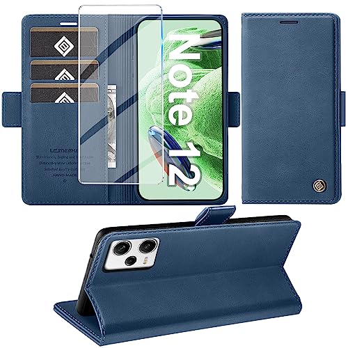 Giyer Handyhülle für Xiaomi Redmi Note 12 5G Hülle mit Displayschutzfolie, Schutzhülle Redmi Note 12 5G PU Leder Wallet Flip Case Ständer Kartenfach Klapphülle für Xiaomi Note 12 5G Tache (Blau) von Giyer