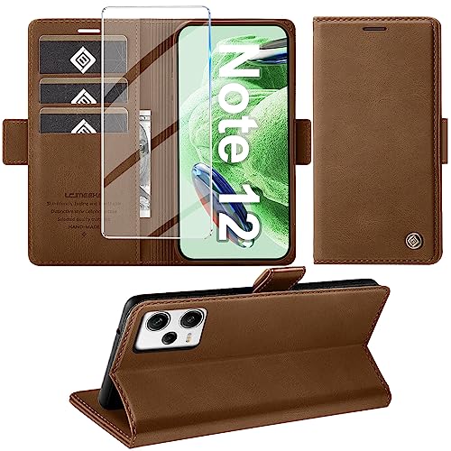 Giyer Handyhülle für Xiaomi Redmi Note 12 5G Hülle mit Displayschutzfolie, Schutzhülle Redmi Note 12 5G PU Leder Wallet Flip Case Ständer Kartenfach Klapphülle für Xiaomi Note 12 5G Tache (Braun) von Giyer