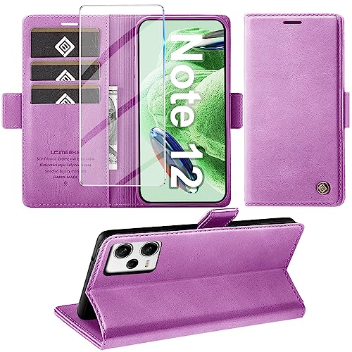 Giyer Handyhülle für Xiaomi Redmi Note 12 5G Hülle mit Displayschutzfolie, Schutzhülle Redmi Note 12 5G PU Leder Wallet Flip Case Ständer Kartenfach Klapphülle für Xiaomi Note 12 5G Tache (Lila) von Giyer