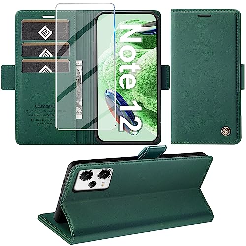 Giyer Handyhülle für Xiaomi Redmi Note 12 5G Hülle mit Displayschutzfolie, Schutzhülle Redmi Note 12 5G PU Leder Wallet Flip Case Ständer Kartenfach Klapphülle für Xiaomi Note 12 5G Tache (Grün) von Giyer