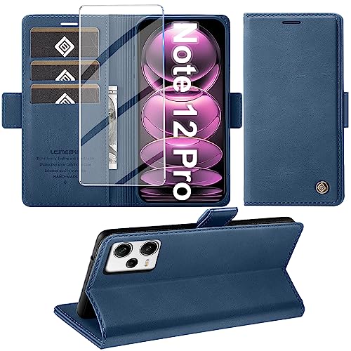 Giyer Handyhülle für Xiaomi Redmi Note 12 Pro 5G Hülle mit Displayschutzfolie, Schutzhülle Note 12 Pro PU Leder Wallet Flip Case Ständer Kartenfach Klapphülle für Xiaomi Note 12 Pro Tache (Blau) von Giyer