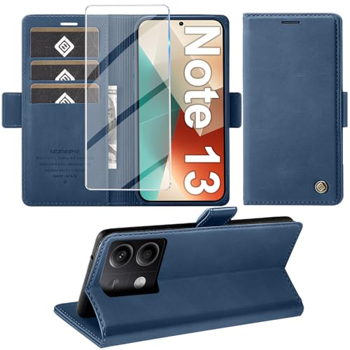 Giyer Handyhülle für Xiaomi Redmi Note 13 5G Hülle mit Displayschutzfolie, Schutzhülle Redmi Note 13 5G PU Leder Wallet Flip Case Ständer Kartenfach Klapphülle für Xiaomi Note 13 5G Tache (Blau) von Giyer
