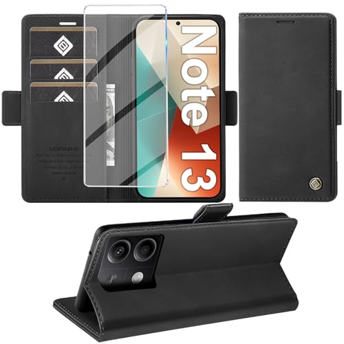 Giyer Handyhülle für Xiaomi Redmi Note 13 5G Hülle mit Displayschutzfolie, Schutzhülle Redmi Note 13 5G PU Leder Wallet Flip Case Ständer Kartenfach Klapphülle für Xiaomi Note 13 5G Tache (Schwarz) von Giyer