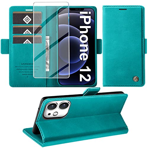 Giyer Handyhülle für iPhone 12/12 Pro Hülle mit Schutzfolie, Standfunktion Kartenfach Wallet Premium Leder Schutzhülle für iPhone 12/12 Pro 5G 6.1 Zoll Flip Case Cover Stoßfeste Klapphülle (Z) von Giyer