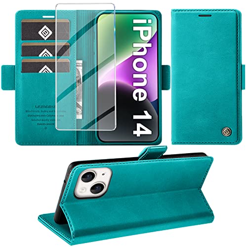 Giyer Handyhülle für iPhone 14 Hülle mit Schutzfolie, Standfunktion Kartenfach Wallet Premium Leder Schutzhülle für iPhone 14 5G 6.1 Zoll Flip Case Cover Stoßfeste Klapphülle (Z) von Giyer