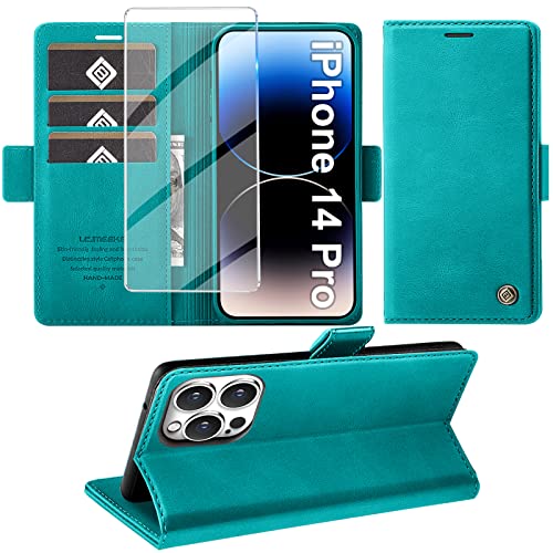 Giyer Handyhülle für iPhone 14 Pro Hülle mit Schutzfolie, Standfunktion Kartenfach Wallet Premium Leder Schutzhülle für iPhone 14 Pro 5G 6.1 Zoll Flip Case Cover Stoßfeste Klapphülle (Z) von Giyer