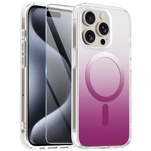 Giyer Handyhülle für iPhone 15 Pro Hülle mit Schutzfolie, Durchscheinende Matt Farbverlauf Kratzfeste Schutzhülle Phone 15 Pro 6.1'' Magnetic Case Cover [Unterstützt kabelloses Laden] (Rosa, 15 Pro) von Giyer