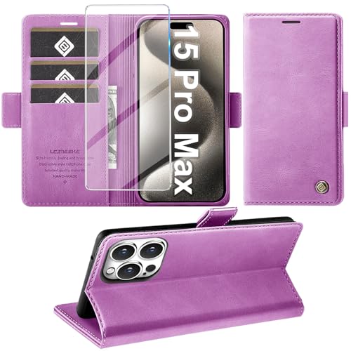 Giyer Handyhülle für iPhone 15 Pro Max Hülle mit Schutzfolie, Standfunktion Kartenfach Wallet Premium Leder Schutzhülle für iPhone 15 Pro Max 5G 2023 Flip Case Cover Tache Stoßfeste Klapphülle (Lila) Giyer Handyhülle für iPhone 15 Pro Max Hülle mit Schutzfolie, Standfunktion Kartenfach Wallet Premium Leder Schutzhülle für iPhone 15 Pro Max 5G 2023 Flip Case Cover Tache Stoßfeste Klapphülle (Lila) von Giyer