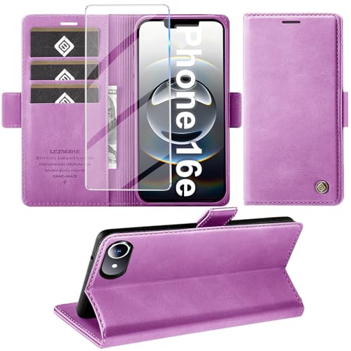 Giyer Handyhülle für iPhone 16e Hülle mit Schutzfolie, Kartenfach Wallet Klapphülle Premium Leder Standfunktion Schutzhülle für iPhone 16e 2025 Flip Case Cover Tasche (Lila) von Giyer