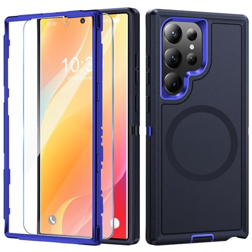 Giyer Panzerhülle für Samsung Galaxy S23 Ultra Handyhülle mit Schutzfolie, Galaxy S23 Ultra 5G Hülle mit Magsafe Magnetisch, 360° Stoßfest Robust Schutzhülle für Samsung S23 Ultra Cover (Blau) von Giyer
