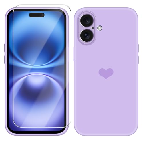 Giyer Silikon Handyhülle für iPhone 16, Schutzhülle mit Herz Motiv, Flüssig Dünn, Weiches Mikrofaserfutter, 360° Fallschutz, Kameraschutz, Lila Giyer Silikon Handyhülle für iPhone 16, Schutzhülle mit Herz Motiv, Flüssig Dünn, Weiches Mikrofaserfutter, 360° Fallschutz, Kameraschutz, Lila von Giyer