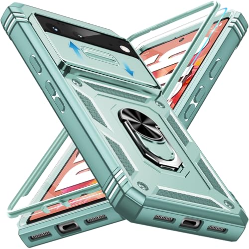 Giyer für Google Pixel 6 Hülle mit Schutzfolie, Metall Ring Ständer Stoßfest Bumper Schutzhülle für Google Pixel 6 Case Cover (Minzgrün) von Giyer