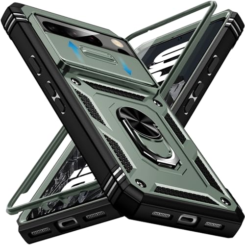 Giyer für Google Pixel 8 Pro Hülle, Handyhülle Pixel 8 Pro 5G mit Kameraschutz Kartenschlitz 360° Metall Ring Ständer Stoßfest Bumper Schutzhülle für Google 8 Pro Case Cover Tache (Armeegrün) von Giyer