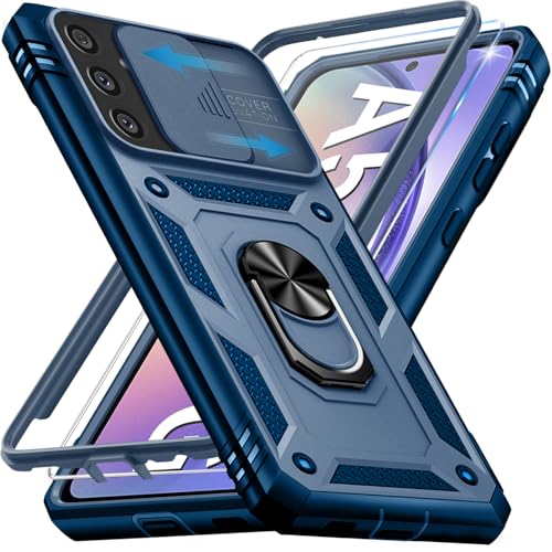 Giyer für Samsung Galaxy A54 5G Hülle mit Schutzfolie, Handyhülle Galaxy A54 5G mit Kameraschutz Kartenschlitz 360° Metall Ring Ständer Stoßfest Bumper Schutzhülle Samsung A54 6.4" Case (Blau) von Giyer