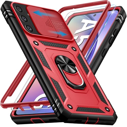 Giyer für Samsung Galaxy A54 5G Hülle mit Schutzfolie, Handyhülle Galaxy A54 5G mit Kameraschutz Kartenschlitz 360° Metall Ring Ständer Stoßfest Bumper Schutzhülle Samsung A54 6.4" Case (Rot) von Giyer