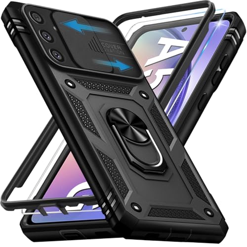 Giyer für Samsung Galaxy A54 5G Hülle mit Schutzfolie, Handyhülle Galaxy A54 5G mit Kameraschutz Kartenschlitz 360° Metall Ring Ständer Stoßfest Bumper Schutzhülle Samsung A54 6.4" Case (Schwarz) von Giyer