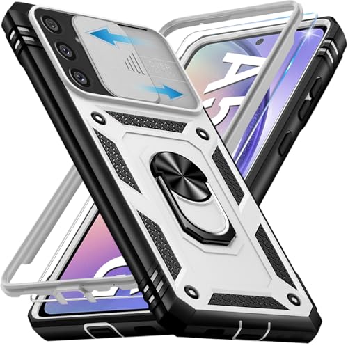 Giyer für Samsung Galaxy A54 5G Hülle mit Schutzfolie, Handyhülle Galaxy A54 5G mit Kameraschutz Kartenschlitz 360° Metall Ring Ständer Stoßfest Bumper Schutzhülle Samsung A54 6.4" Case (Weiss) von Giyer