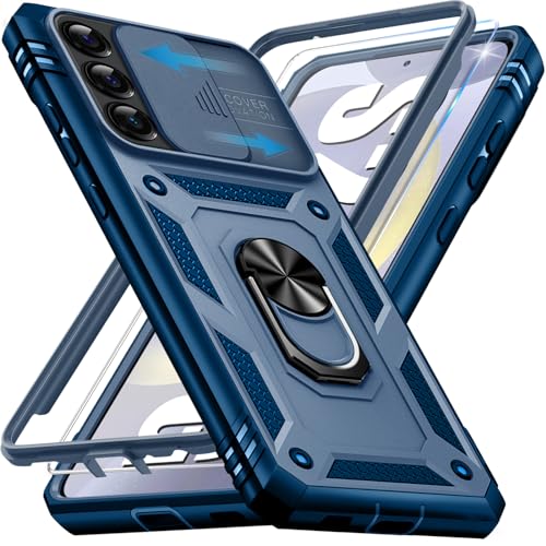 Giyer für Samsung Galaxy S24 5G Hülle mit Schutzfolie, Handyhülle S24 5G Tache mit Kameraschutz 360° Metall Ring Ständer Stoßfest Bumper Schutzhülle Samsung S24 Case Cover (Blau) von Giyer