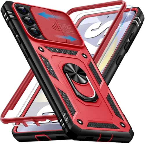 Giyer für Samsung Galaxy S24 5G Hülle mit Schutzfolie, Handyhülle S24 5G Tache mit Kameraschutz 360° Metall Ring Ständer Stoßfest Bumper Schutzhülle Samsung S24 Case Cover (Rot) von Giyer